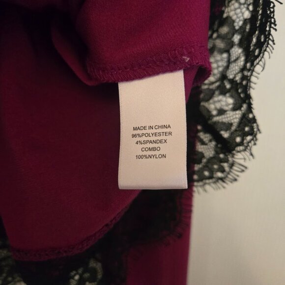 CeCe dark burgundy L/S top with black lace Size XL NWOT - Picture 4 of 5
